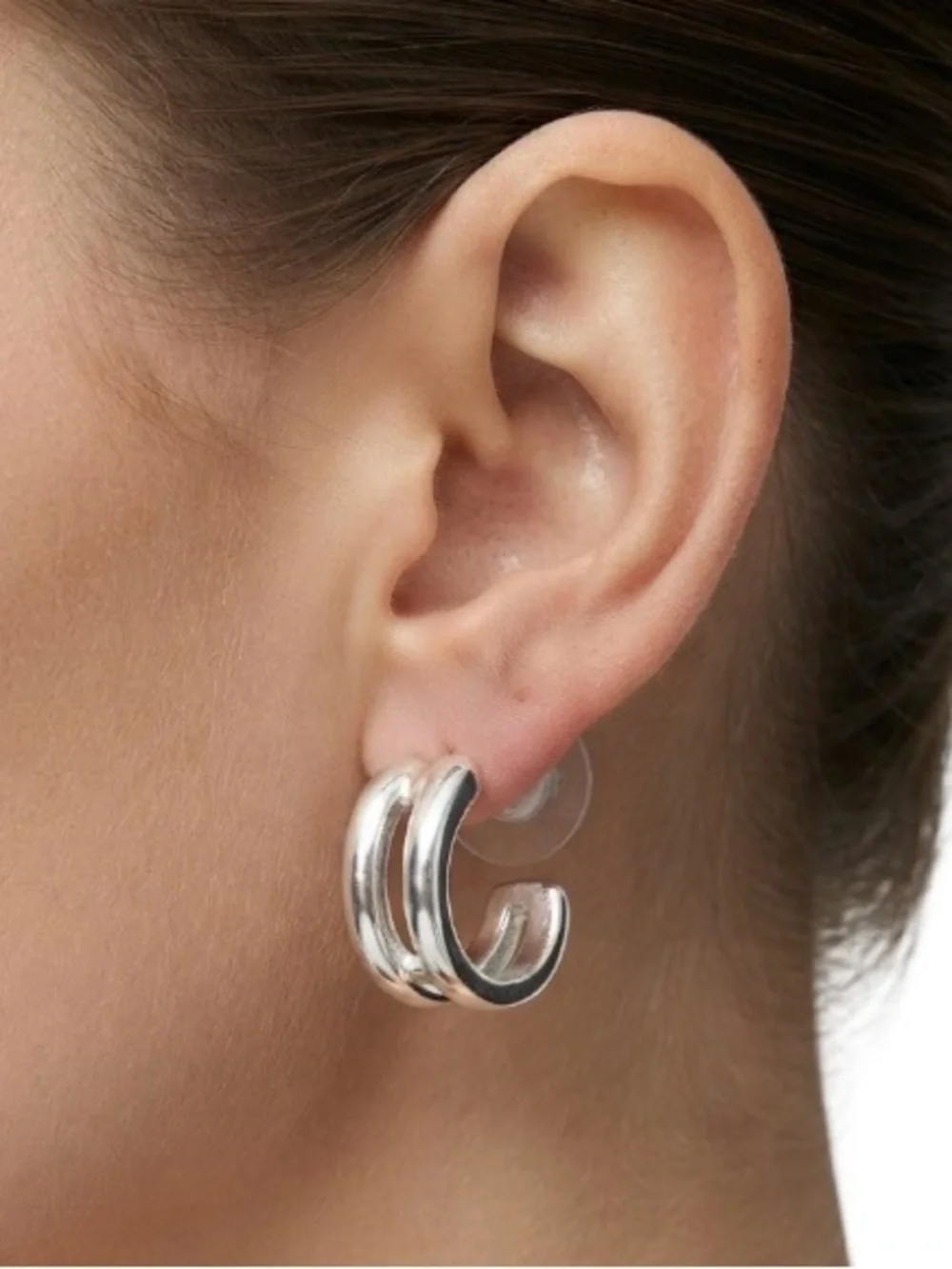 Chucky Sculpted Silver Tone Stud Hoop Earrings (NWT)